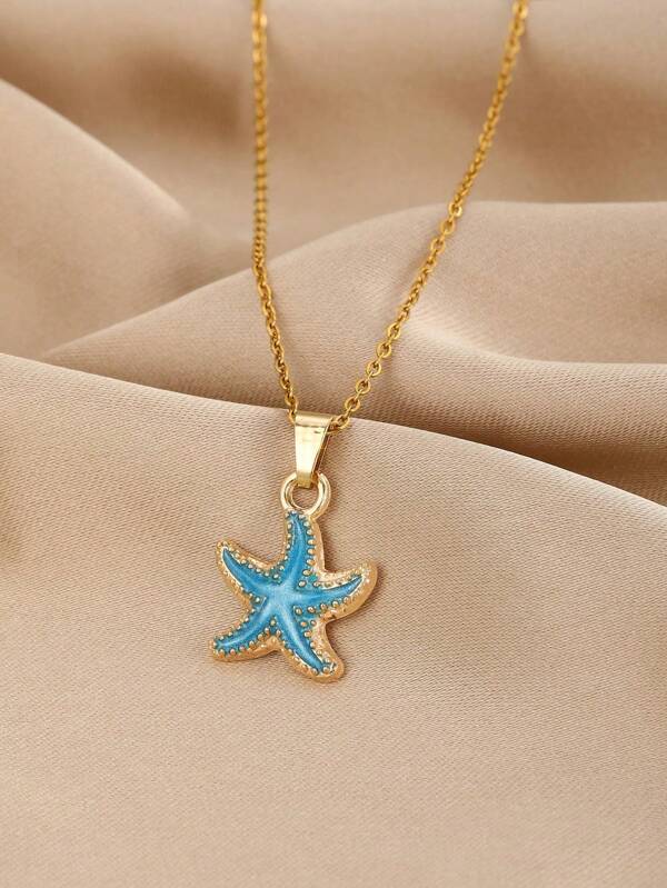 1 peça colar infantil fofo e colorido com pingente de estrela do mar e corrente de aço inoxidável para verão, praia, férias, namoro e presente de aniversário para uso diário