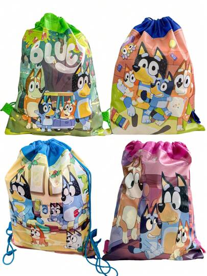 Bluey 1 Stück Bluey Themen Cartoon Kordelzug Geschenktasche aus Vlies zum Aufbewahren und Dekorieren von Geburtstagsgeschenken für Partys und Veranstaltungen