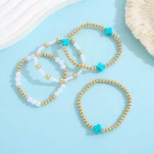 4 Stücke goldene Perlen Polymer Ton Kreuz Armband für Frauen, süßes handgemachtes stapelbares Boho Perlen Freundschaftsarmband, Kreuz Armband Geschenke für Frauen (das weiße Kreuz hat leichte Verschmutzungen, bitte vorsichtig sein beim Fotografieren, falls es stört)