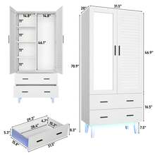 2/3/4 Doors Armoire Wardrobe Closet Cabinet With Drawers And USB Powered LED Lights, Multi-Tier Shelves, Hanging Rod & 2 Louver Doors, Large Capacity Storage Wardrobe Armoire For Bedroom - trắng - Xem 10