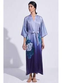 Long Satin Kimono Robe For Women - Silky Sleepwear Cover-Up - Gradient Color - Orchid - View 7