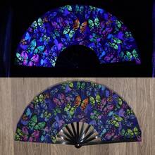 1pc Y2K Folding Fan, Glow Rave Fan Festival Handheld Fan Silk Folding Fan, Chinese/Japanese Style Fan For Music Party, Dance Performance, Decorative Gift - Color - View 12