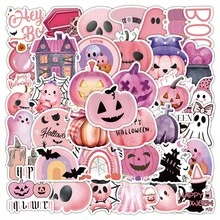 50张卡哇伊粉色万圣节鬼魂骷髅南瓜贴纸笔记本吉他行李手机滑板防水可爱装饰贴纸玩具 - 彩色 - 查看 1