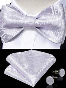 伴郎 3 件套（蝴蝶结 + 口袋巾 + 袖扣）- 圣诞复古佩斯利婚礼配饰套装，纹理胸花套装，新郎防皱礼物 - LDLH2125 - 查看 16