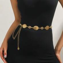 1pc Vintage Graphic Gold Women Fashion Body Jewelry Metal Waist Chain, Bohemian Style Accessory For Dresses & Skirts