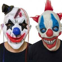 1pc Halloween Clown Mask, Scary Latex Mask, Funny Clown Cosplay Makeup Masquerade Full Face Haunted House Escape Room Prop - Black and White - View 1