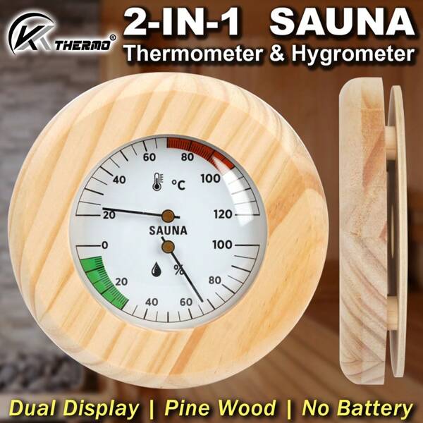 KT THERMO 1-2 pièces KT THERMO Thermomètre et hygromètre en bois pour sauna, thermomètre/hygromètre mécanique mural pour maison, hôtel, pièces de spa