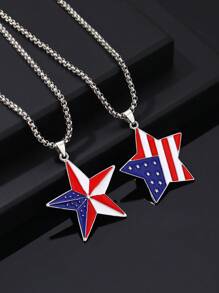 1pc Fashionable Unisex US Independence Day Star Pendant Necklace, Suitable For Men & Women Daily Wear Or Celebration Gifts