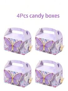 4 Stücke kreative lila Schmetterling Stil Geschenkbonbonboxen, pinkfarbenes Thema, Geburtstag Hochzeit, Familienevent Party Geschenkverpackung Süßigkeiten Boxen, um leicht eine süße und fröhliche Urlaubsstimmung zu schaffen