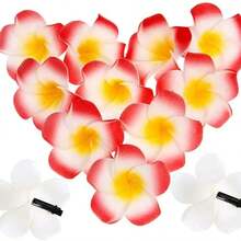 6/4/1pc - Hawaiian Flower Hair Clips, Plum Flower Foam Hair Clips, Hawaiian Tropical Party Decorations, Beach Pool Vacation Wear, Hawaiian Party Supplies, Bridal Wedding. Women Artificial Flowers, Foam Flower Plumeria. - Multicolor - View 9