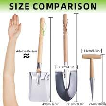 20 英寸尖头园艺铲套装 - 3 件套木柄金属手铲套装 | 挖土铲、方铲、种植坑挖土机 | 适用于花坛、盆栽、种植的耐用园艺工具 - 銀色 - 查看 3