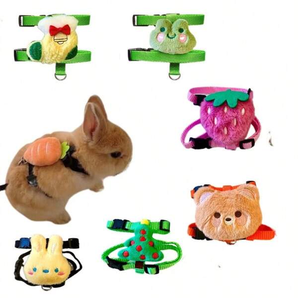 Einstellbares Kaninchen-Geschirr-Set - Cartoon-Design mit atmungsaktiver Leine, geeignet für Kaninchen und kleine Haustiere