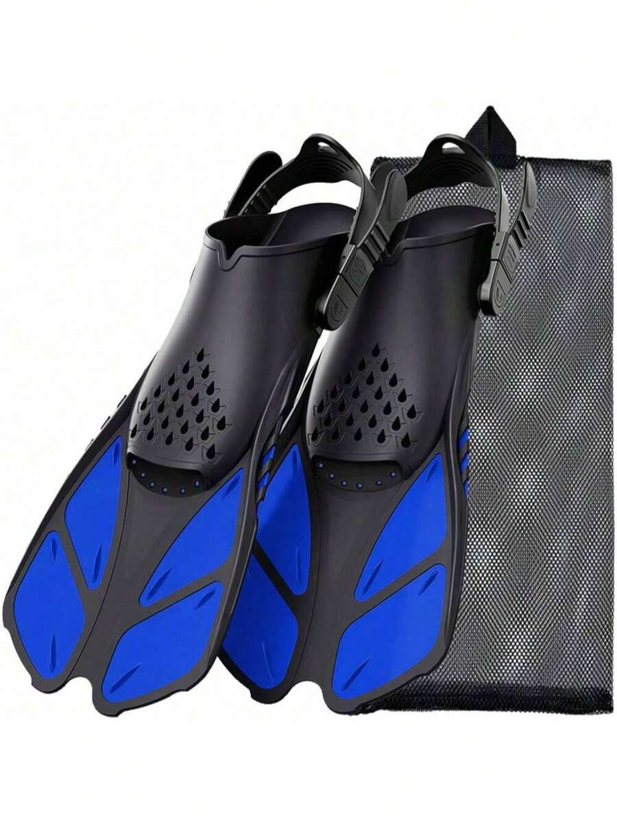 1 Pair Adjustable Adult Swimming Flippers With Open Heel Design - Durable Anti-Skid Bottom Suitable For Swimming, Snorkeling And Scuba Diving - Black Hollow Dotted, Ergonomic Water Shoes Enhance Buoyancy And Control, Snorkeling Diving Free Diving Equipment | Ergonomic Design | Strap Design, Beach Essentials, Beach Accessories, Pool Float