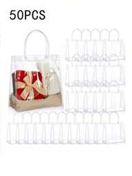 Set de 50 bolsas transparentes de PVC a prueba de agua, 10 piezas, para regalo, bolsa de compras, bolso perfecto para bodas de damas, fiestas y regalos de festivales, aprobado para estadios, bolsa transparente y clara a prueba de agua para mujeres, perfecta para verano, vacaciones y playa, bolsas de regalo de Navidad.