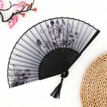 Antique Folding Fan, Bamboo Fan, Chinese Silk Fan, Chinese Role-Playing Fan, Dance Fan, Mask Fan, Handheld Bamboo Silk Folding Fan, Clothing Accessories, Dance Performance Props, Classic Ancient Chinese Pattern Folding Fan, Japanese Landscape Dance Performance Fan, Disco Fan, Charming And Elegant Retro Style Of China And Japan, Best Gift For Women
