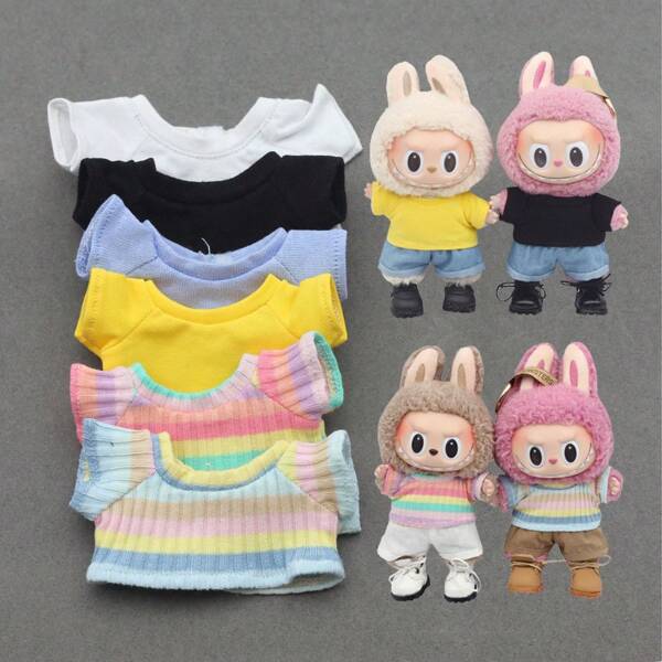 1pc Colorful Striped T-Shirt Compatible With Labubu T-Shirt For Outfit Changes