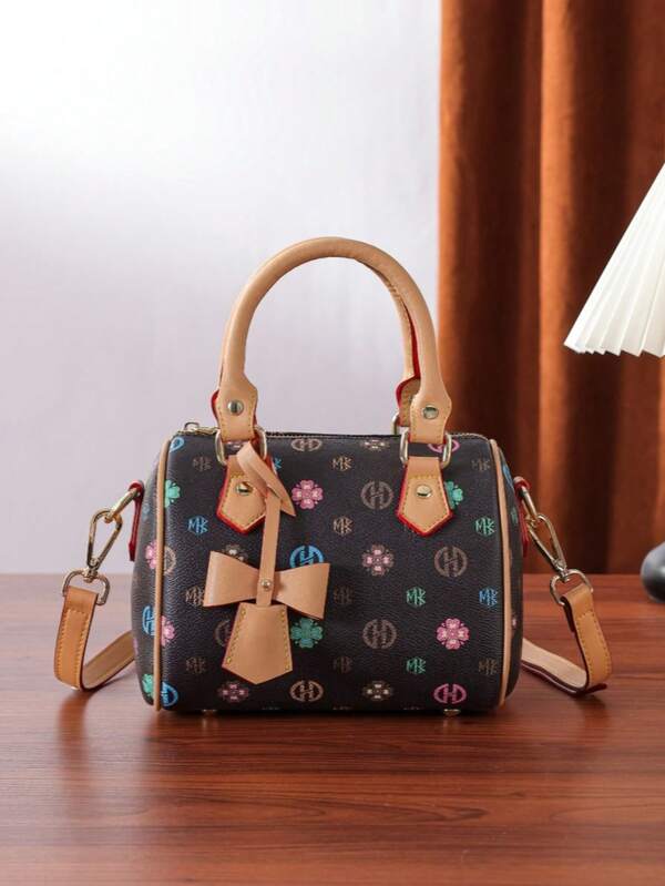 MKF Mini Bolsa Tipo Travesseiro Boston, Bolsa Transversal e de Ombro Estampa Vintage Clássica Nova 2025 Vinho, Presente de Natal e Férias