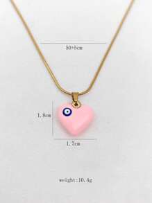 1pc Fashion Versatile Titanium Steel Heart & Evil Eye Pendant Necklace, Unique Personalized Choker Necklace