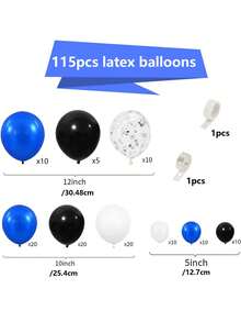 115 pièces Ensemble de guirlande et arche de ballons bleu royal, noir, argent et blanc - Convient pour la remise des diplômes, l'anniversaire, les fêtes à thème, la décoration de fête