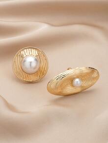 2 件套优雅仿珍珠戒指，艺术纹理设计，适合特殊场合，大胆时尚女士珠宝