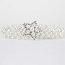 1pc Elegant Stretch Pearl, Rhinestone & Crystal Embellished Belt, Suitable For Autumn, Halloween And Other Occasions