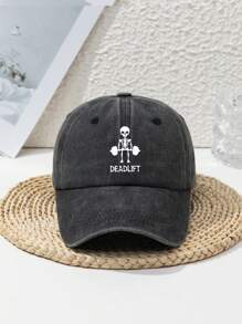1 Stück Herren süße kleine Totenkopf Hanteln Design verstellbare vintage zerstörte Outdoor Sport Baseball Kappe, geeignet für den täglichen Gebrauch, Frühling/Sommer/Herbst/Winter