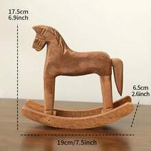 Wooden Rocking Horse Statue, Made Of Rustic Brown Wood With White Organza Bow, Suitable For Bookshelf, Coffee Table Or Hotel Display, Warm Brown Wood Material With Intricate Carving Details, Coffee Table Decor | Farmhouse Style Wooden Horse | Exquisite Craftsmanship, Horse Decor, Perfect For Room Decoration Home Decor Christmas Decorations Christmas Winter