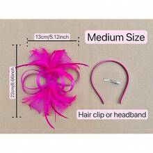 Fascinators Hat Flower Mesh Ribbons Feathers On A Headband And A Clip Tea Party Headwear Girls And Women - St07-fuschia - View 3