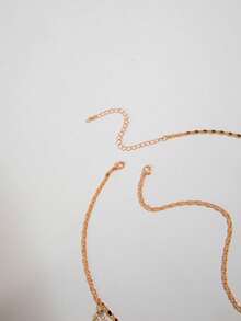 1pc Fashionable & Minimalist Iron Chain Tasseled Diamond Geometric Round Base Chain Necklace For Women, Party Gift (Hand-Made Chain, Cut To Size, Random Number Of Rhinestones) - 28467 Gold - View 3