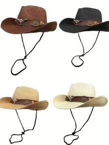 女士沙滩帽，遮阳草帽，西部牛仔草帽，夏季沙滩绳编遮阳帽，可折叠设计方便携带，波西米亚风格草帽 - 彩色 - 查看 9