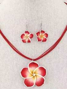 2 Stücke minimalistischer aber süßer Halsketten- und Ohrringe-Set, Farbverlauf Blumen Muster Dopamin Design, modischer eleganter Schmuck