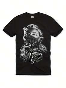 All-Season Apparel Men's & Women's Retro Gangster Graphic T-Shirt - 100% Cotton Short Sleeve O-Neck Tee With Edgy Bandana & Tattoo Design, Medium Stretch Fabric, 180gsm, Machine Washable Casual Streetwear - 黑色 - 查看 1