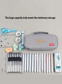 Personalized Pencil Case, Embroidered Text, Large Capacity Pencil Bag With 3 Compartments, Back To School Gift