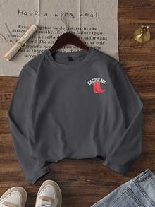 1pc Girls Casual Riding Horse Print Round Neck Long Sleeve T-Shirt, Autumn Student Young Children Clothing Top - The Eye-Catching Horse Print T-Shirt Will Definitely Make Kids Smile - Dark Grey - View 3
