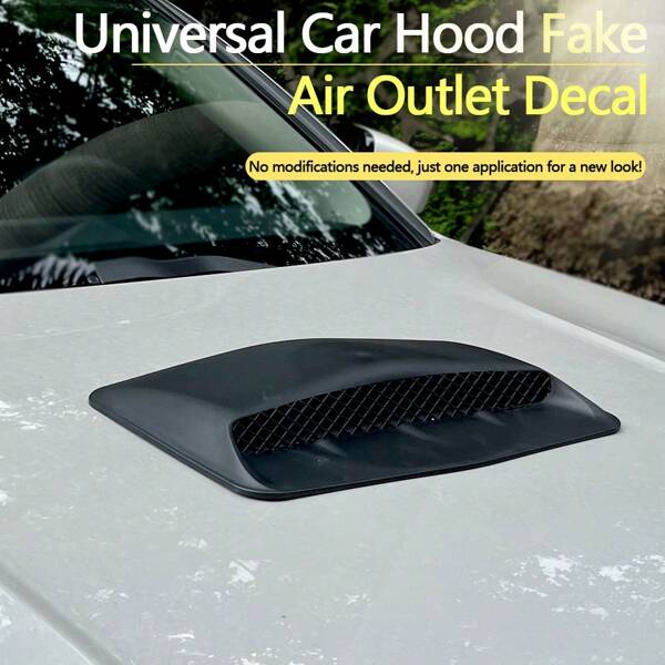 1pc Car Styling Engine Hood Vent Cover Decorative Air Intake Scoop Glossy Black Fake Vent, 1pc Car Styling Engine Hood Vent Cover Decorative Air Intake Scoop ABS Glossy Black Fake Vent, Universal Car Shark Fin Hood Vent Cover Decorative Scoop For Car Exterior Accessories