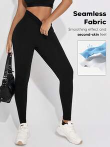 1件装女士高腰塑形打底裤，收腰提臀，适合外穿 - 黑色 - 查看 7