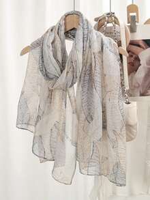 1 件女士夏季轻质树叶和老虎印花围巾，披肩头巾，适合日常生活和旅行 - 多色斑點花紋 - 查看 2