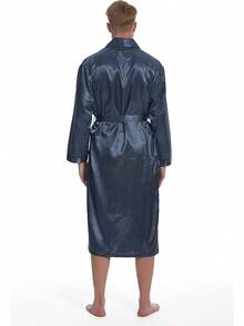Lavenderi Mens Silky Satin Lounge Robe, Long Lightweight Sleepwear - Impresión circular - Ver 3
