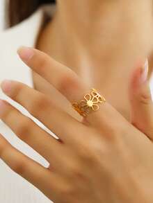 1 件简约时尚个性化不锈钢五瓣花开口戒指，适合女性日常和派对佩戴