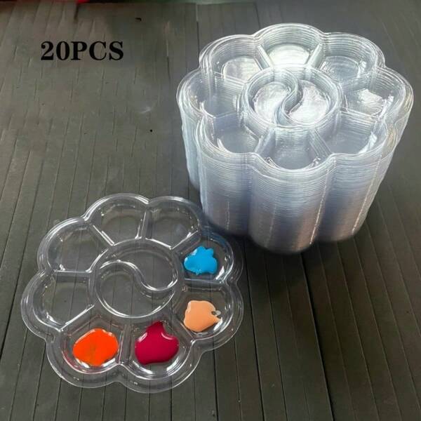 20 Pcs Plastic Paint Mixing Palette Set, Transparent/White Portable Thin Palette, Suitable For Watercolor, Gouache Art Painting,School Supplies,Back To School