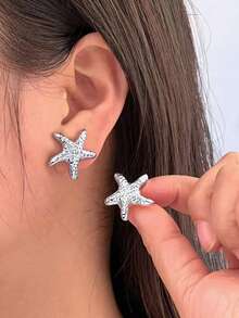 1/6 Đôi bông tai thời trang bằng bạc hình vỏ sò, sao biển, hoa 5 cánh, trái tim, giọt nước, thích hợp cho nữ giới đeo hàng ngày (Chất liệu nhựa ABS nhẹ) - Bạc - Xem 3