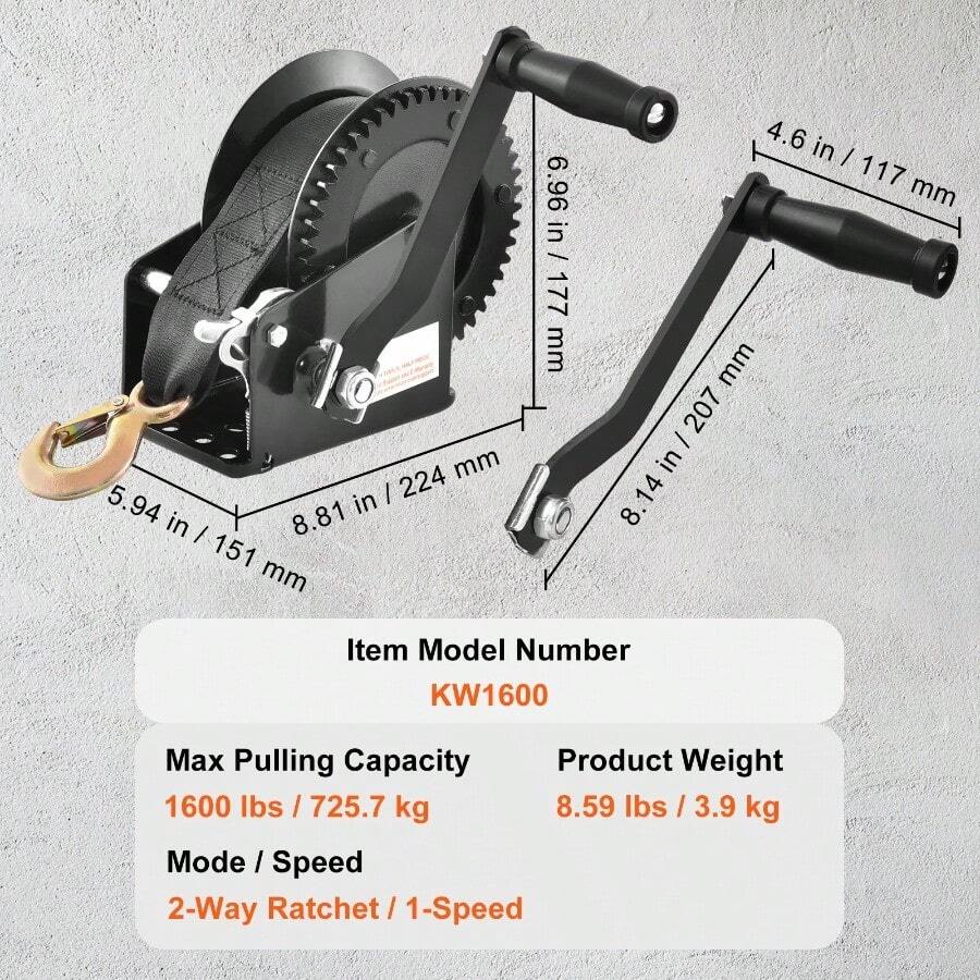 Hand Winch Boat Trailer Winch Heavy Duty Rope Crank Polyester Strap And ...