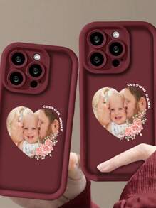 1pc Customized TPU Phone Case With Personalized Photo/Text, Compatible With IPhone 16/16Promax/15/14/11Promax/Xr/7plus/13pro/12promax/11, Unique Heart-Shaped, Couple/Family Photo, Floral, Minimalist Design, Protective Cover