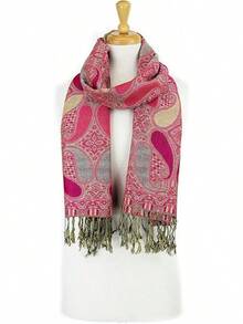 Paisley Pashmina Scarf For Women PASKMLNA - A18-24 Hotpink-beige - View 4