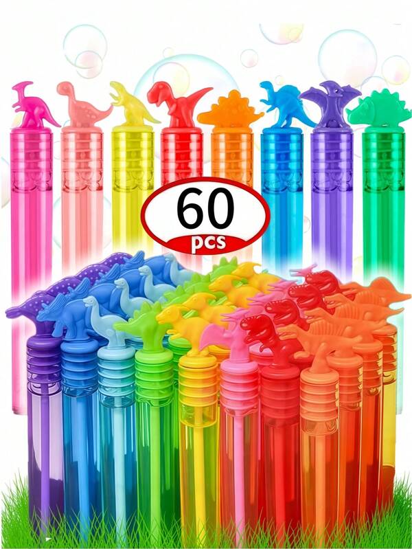 48/60 Stück Mini Seifenblasen-Stäbe - Plastik Dinosaurier-förmige Seifenblasen-Stäbe, ohne Seifenblasen-Lösung, Party-Dekorationen und kleine Geschenke, Klassenraum-Preise, geeignet für Geburtstag, Hochzeit und Outdoor-Spielparty Gastgeschenke, Dinosaurier-Themen Spielzeug