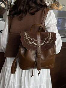 Large Capacity Vintage Simplistic Backpack, New Model Student Bookbag, Office Commute Backpack, PU Leather Material, Handbag, Fashion Versatile Women Bag, School Backpack