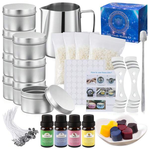 DIY Candle Making Tools Kit - Gold/Silver/Black Jars For Essential Oil Candles, Complete Tool Set - Suitable For Adults, Teenagers, Beginners