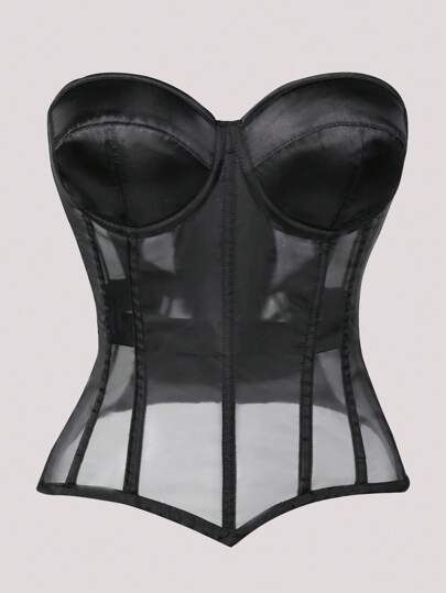 Haut corset polyvalent noir, transparent et sexy, pour la taille pour femme