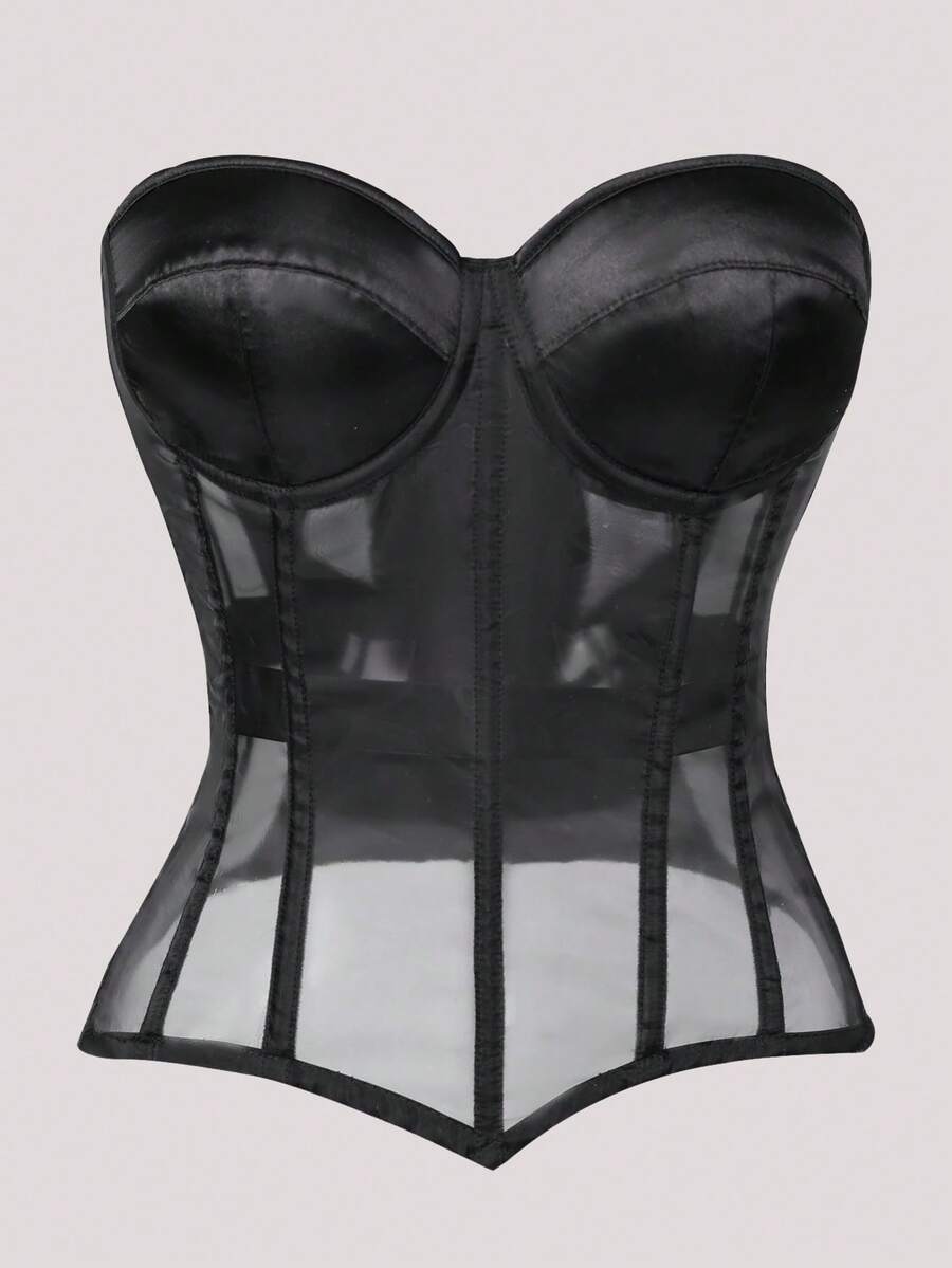 Haut corset polyvalent noir, transparent et sexy, pour la taille pour femme