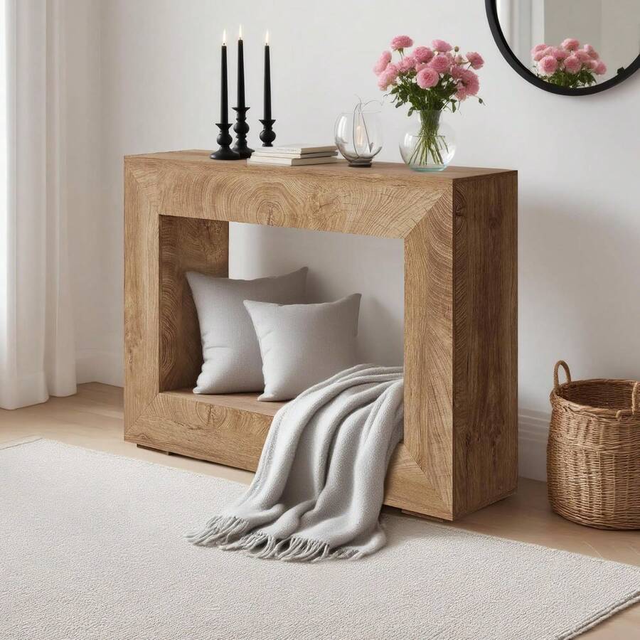 mteryoing 47-Inch Long Console Table For Entryway, Farmhouse Narrow Sofa Table Behind The Couch With Storage For Hallway, Living Room, Foyer, Entrance - 咖啡棕 - 查看 1